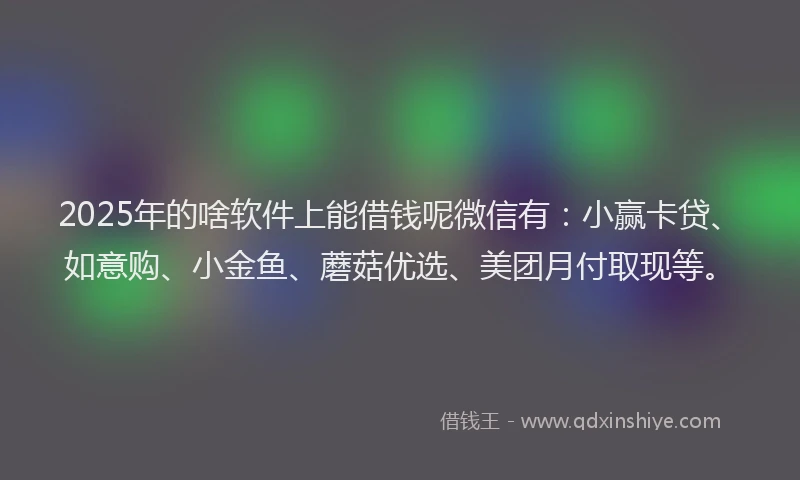 2025年的啥软件上能借钱呢微信有：小赢卡贷、如意购、小金鱼、蘑菇优选、美团月付取现等。