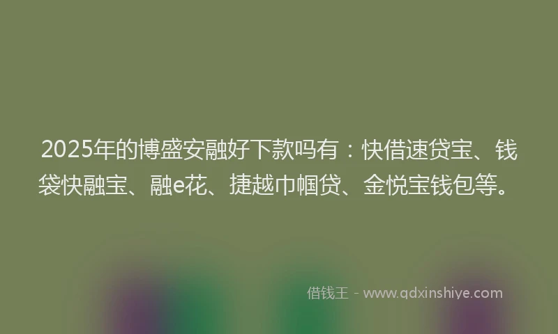 2025年的博盛安融好下款吗有：快借速贷宝、钱袋快融宝、融e花、捷越巾帼贷、金悦宝钱包等。