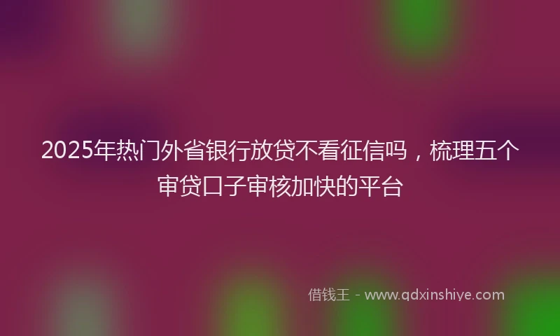 2025年热门外省银行放贷不看征信吗，梳理五个审贷口子审核加快的平台