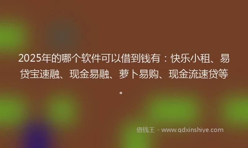 2025年的哪个软件可以借到钱有:快乐小租、易贷宝速融、现金易融、萝卜易购、现金流速贷等。