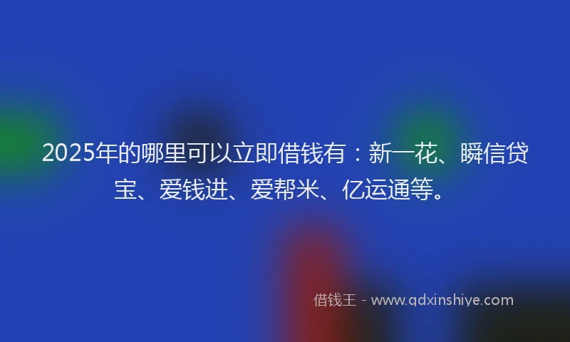 2025年的哪里可以立即借钱有：新一花、瞬信贷宝、爱钱进、爱帮米、亿运通等。