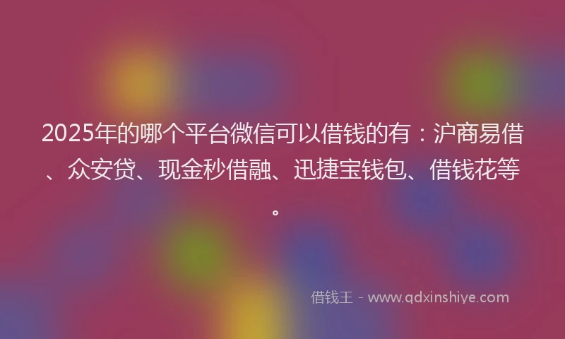2025年的哪个平台微信可以借钱的有：沪商易借、众安贷、现金秒借融、迅捷宝钱包、借钱花等。