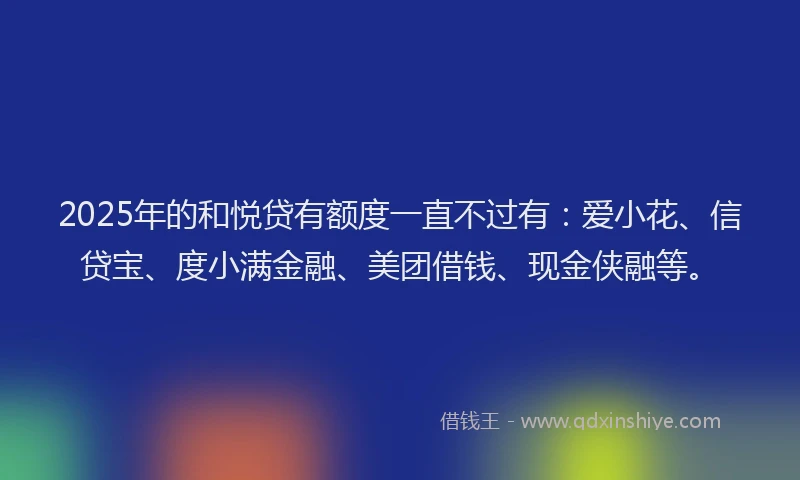 2025年的和悦贷有额度一直不过有：爱小花、信贷宝、度小满金融、美团借钱、现金侠融等。