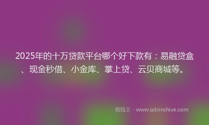 2025年的十万贷款平台哪个好下款有：易融贷盒、现金秒借、小金库、掌上贷、云贝商城等。
