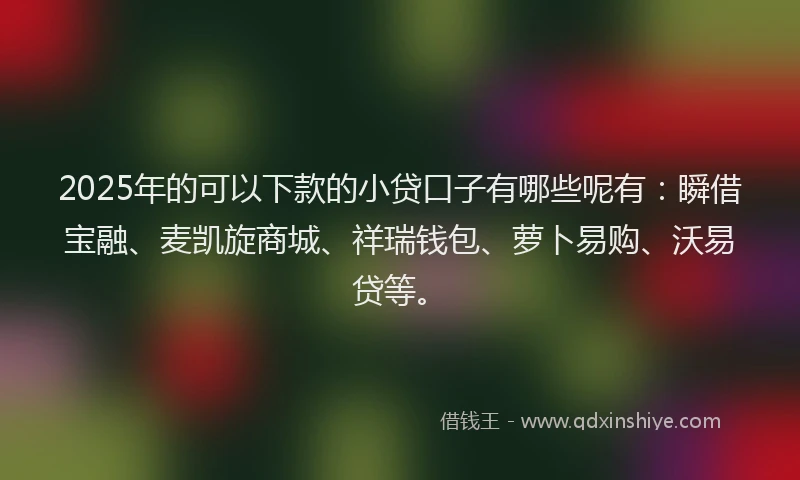 2025年的可以下款的小贷口子有哪些呢有：瞬借宝融、麦凯旋商城、祥瑞钱包、萝卜易购、沃易贷等。