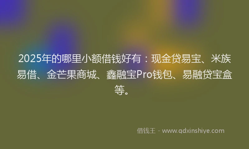 2025年的哪里小额借钱好有：现金贷易宝、米族易借、金芒果商城、鑫融宝Pro钱包、易融贷宝盒等。