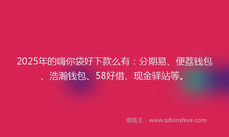 2025年的嗨你袋好下款么有：分期易、便荔钱包、浩瀚钱包、58好借、现金驿站等。