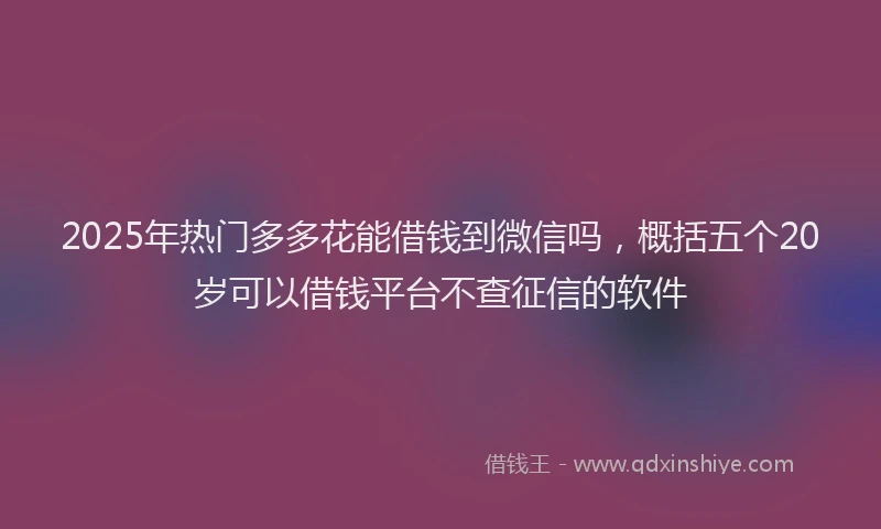 2025年热门多多花能借钱到微信吗，概括五个20岁可以借钱平台不查征信的软件