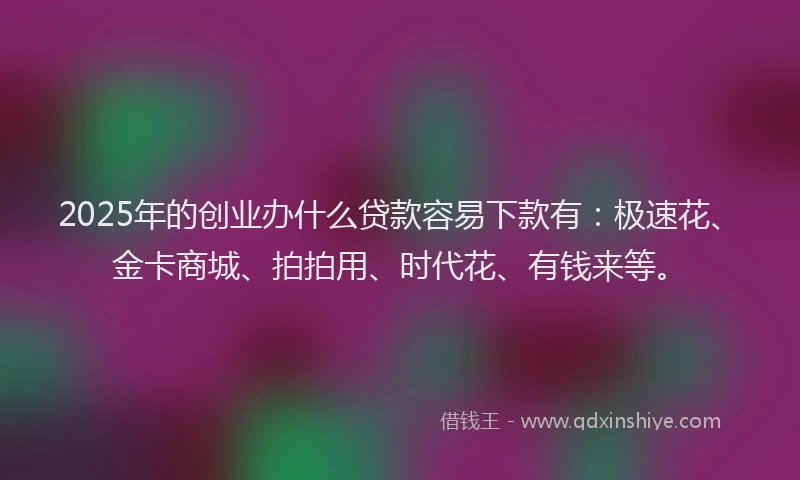 2025年的创业办什么贷款容易下款有：极速花、金卡商城、拍拍用、时代花、有钱来等。