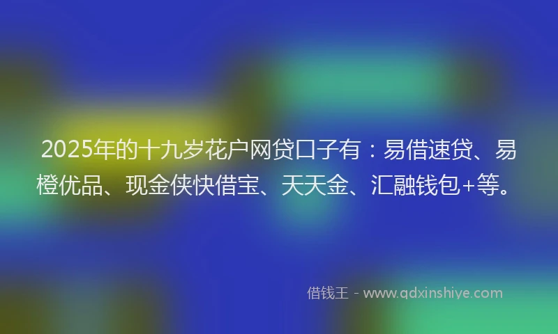 2025年的十九岁花户网贷口子有：易借速贷、易橙优品、现金侠快借宝、天天金、汇融钱包+等。