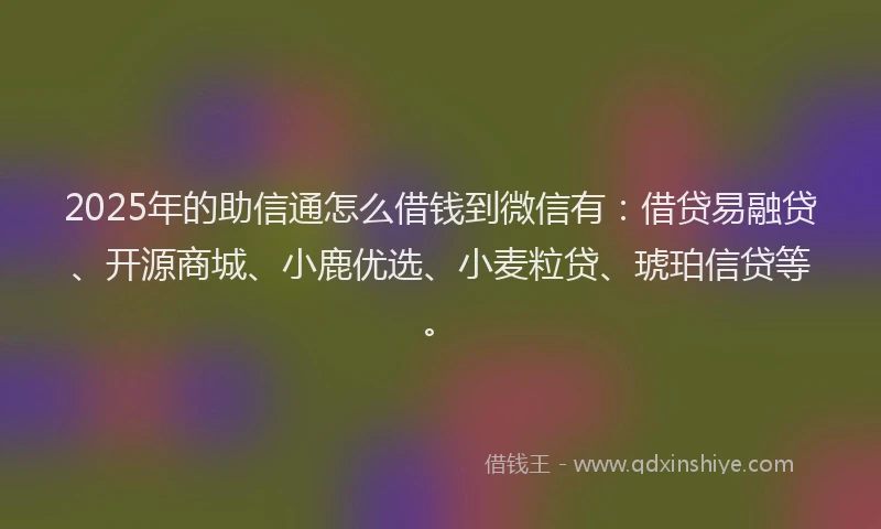 2025年的助信通怎么借钱到微信有：借贷易融贷、开源商城、小鹿优选、小麦粒贷、琥珀信贷等。