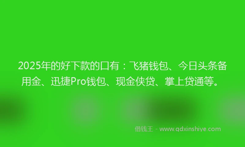 2025年的好下款的口有：飞猪钱包、今日头条备用金、迅捷Pro钱包、现金侠贷、掌上贷通等。