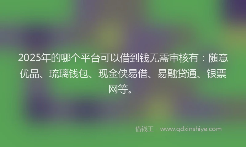 2025年的哪个平台可以借到钱无需审核有：随意优品、琉璃钱包、现金侠易借、易融贷通、银票网等。