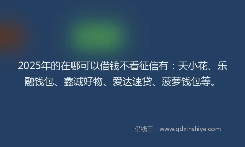 2025年的在哪可以借钱不看征信有：天小花、乐融钱包、鑫诚好物、爱达速贷、菠萝钱包等。