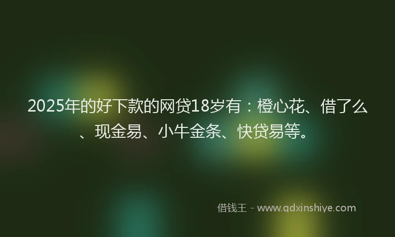 2025年的好下款的网贷18岁有：橙心花、借了么、现金易、小牛金条、快贷易等。