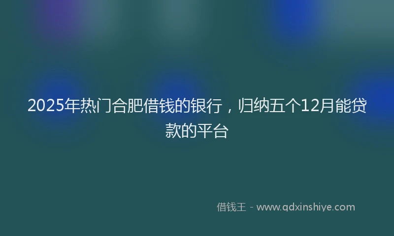 2025年热门合肥借钱的银行，归纳五个12月能贷款的平台