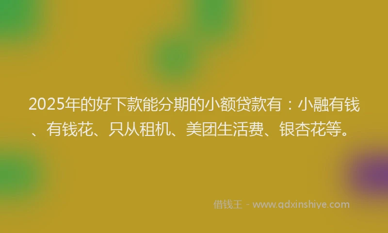 2025年的好下款能分期的小额贷款有：小融有钱、有钱花、只从租机、美团生活费、银杏花等。