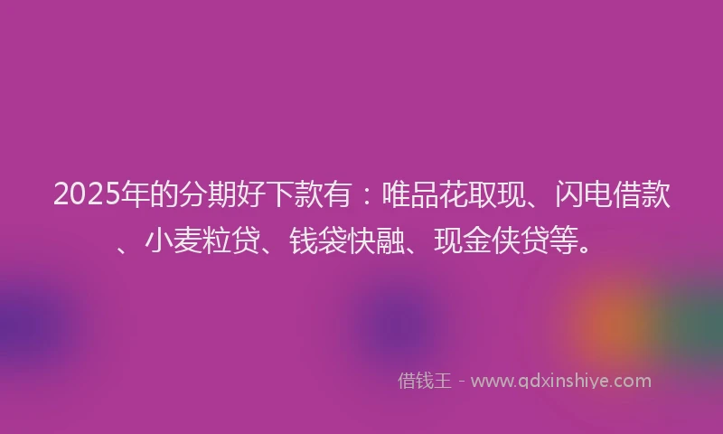 2025年的分期好下款有：唯品花取现、闪电借款、小麦粒贷、钱袋快融、现金侠贷等。