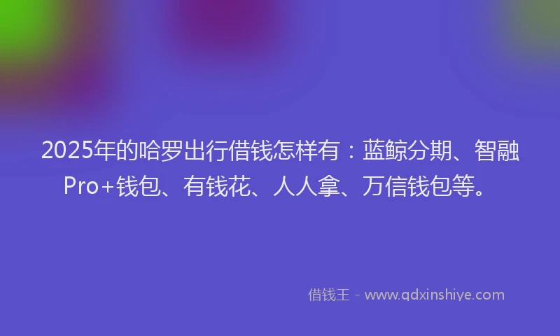 2025年的哈罗出行借钱怎样有：蓝鲸分期、智融Pro+钱包、有钱花、人人拿、万信钱包等。