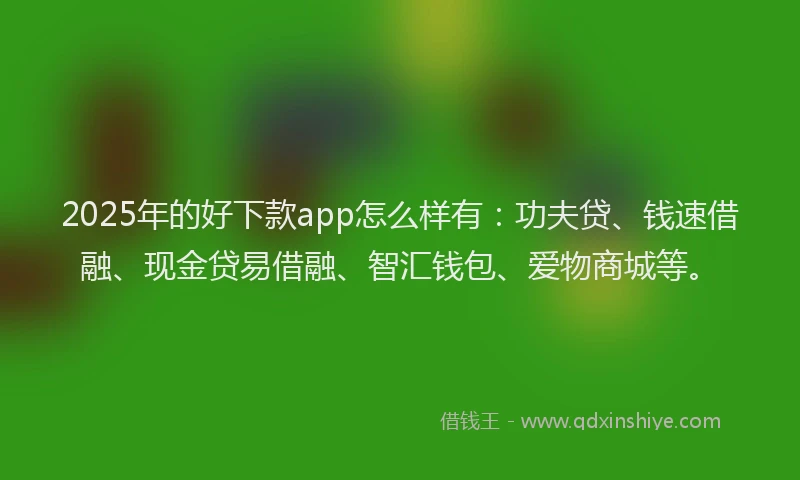 2025年的好下款app怎么样有：功夫贷、钱速借融、现金贷易借融、智汇钱包、爱物商城等。