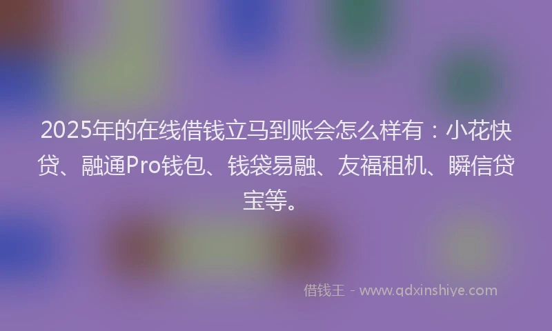 2025年的在线借钱立马到账会怎么样有：小花快贷、融通Pro钱包、钱袋易融、友福租机、瞬信贷宝等。