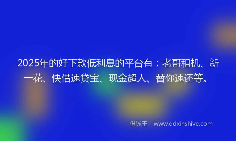 2025年的好下款低利息的平台有：老哥租机、新一花、快借速贷宝、现金超人、替你速还等。