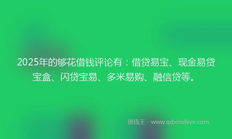 2025年的够花借钱评论有：借贷易宝、现金易贷宝盒、闪贷宝易、多米易购、融信贷等。