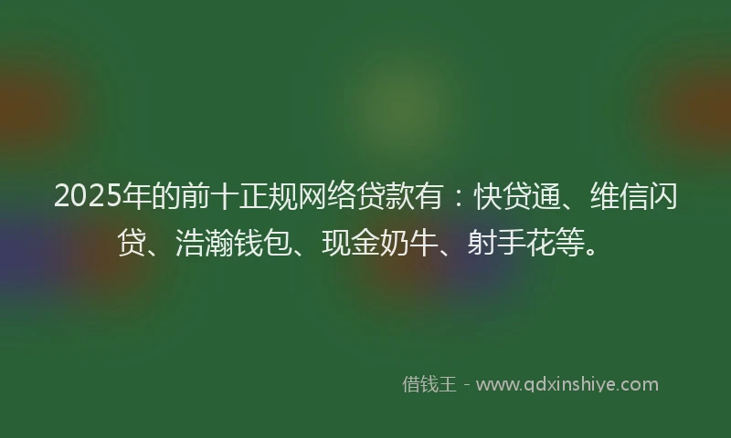 2025年的前十正规网络贷款有：快贷通、维信闪贷、浩瀚钱包、现金奶牛、射手花等。