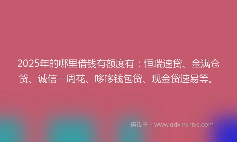 2025年的哪里借钱有额度有：恒瑞速贷、金满仓贷、诚信一周花、哆哆钱包贷、现金贷速易等。