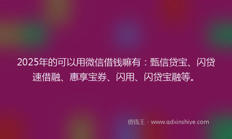 2025年的可以用微信借钱嘛有：甄信贷宝、闪贷速借融、惠享宝券、闪用、闪贷宝融等。