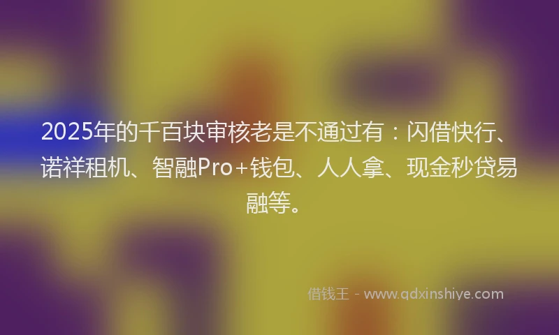 2025年的千百块审核老是不通过有：闪借快行、诺祥租机、智融Pro+钱包、人人拿、现金秒贷易融等。