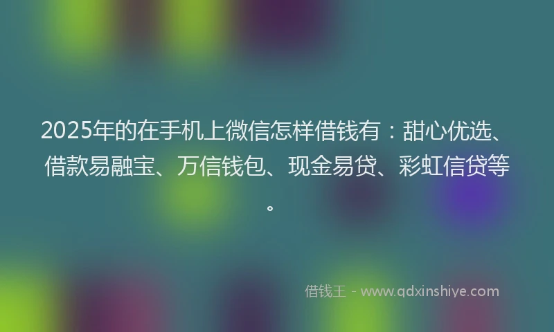 2025年的在手机上微信怎样借钱有：甜心优选、借款易融宝、万信钱包、现金易贷、彩虹信贷等。