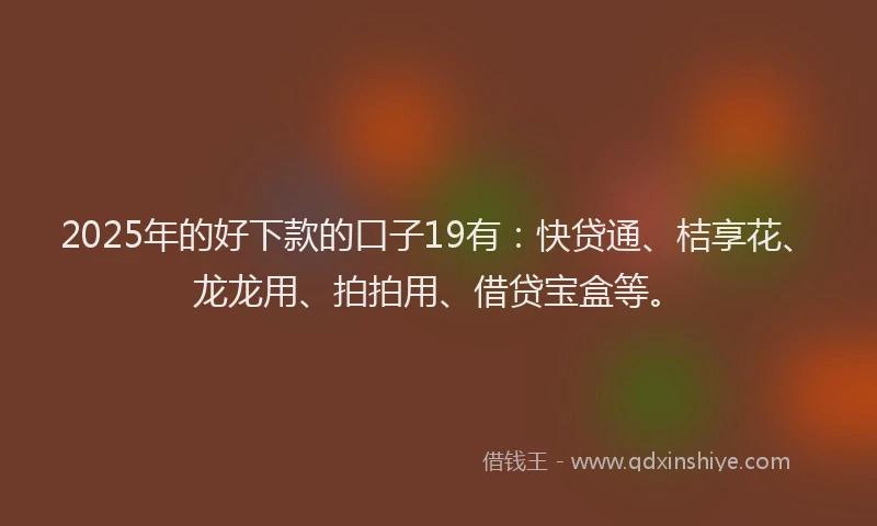2025年的好下款的口子19有：快贷通、桔享花、龙龙用、拍拍用、借贷宝盒等。