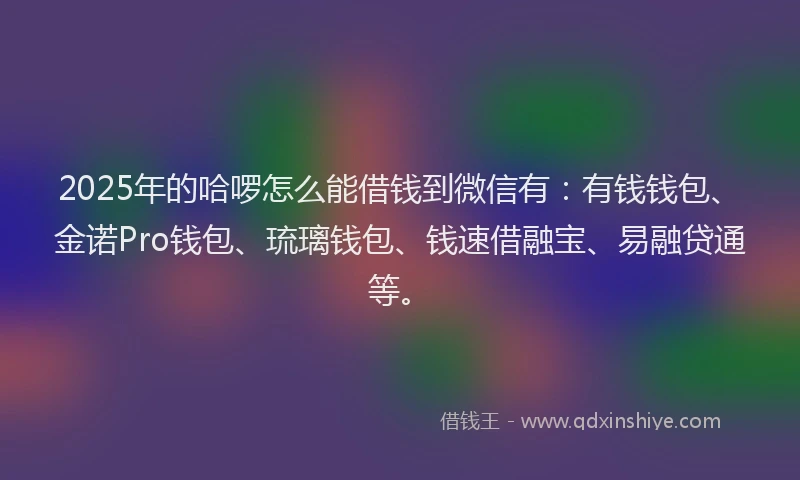 2025年的哈啰怎么能借钱到微信有：有钱钱包、金诺Pro钱包、琉璃钱包、钱速借融宝、易融贷通等。