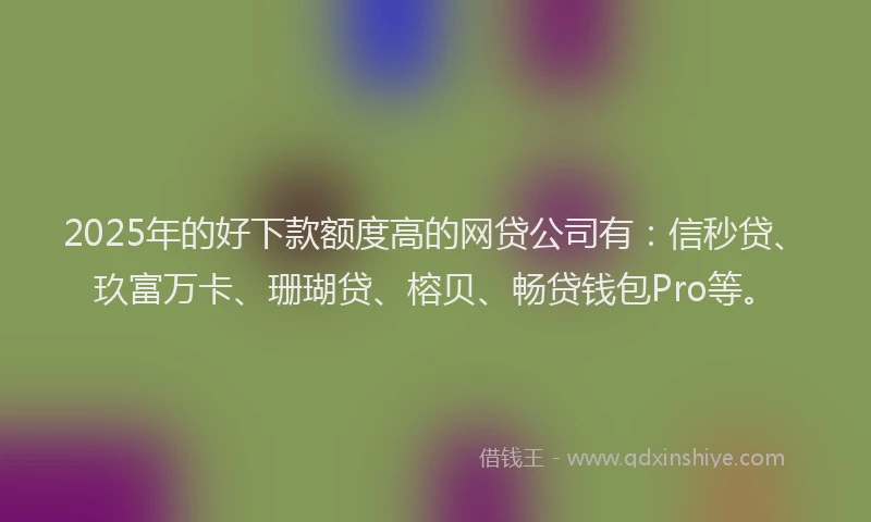 2025年的好下款额度高的网贷公司有：信秒贷、玖富万卡、珊瑚贷、榕贝、畅贷钱包Pro等。