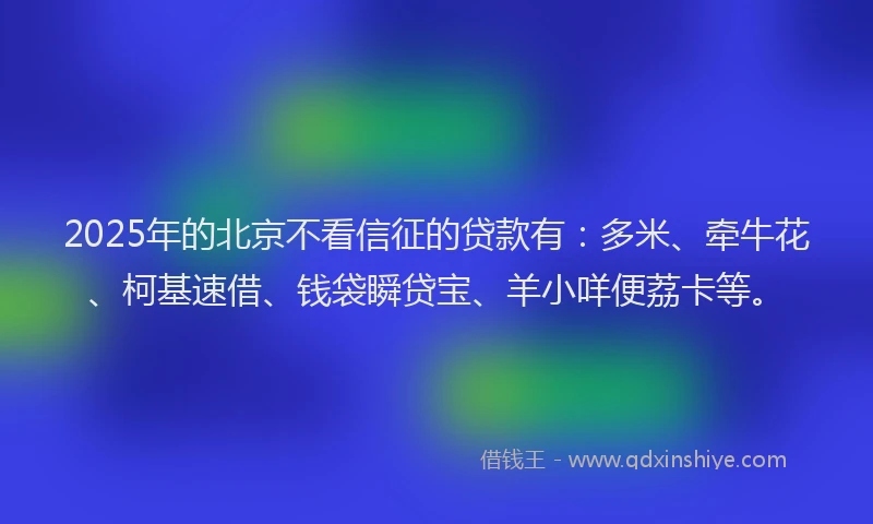 2025年的北京不看信征的贷款有：多米、牵牛花、柯基速借、钱袋瞬贷宝、羊小咩便荔卡等。