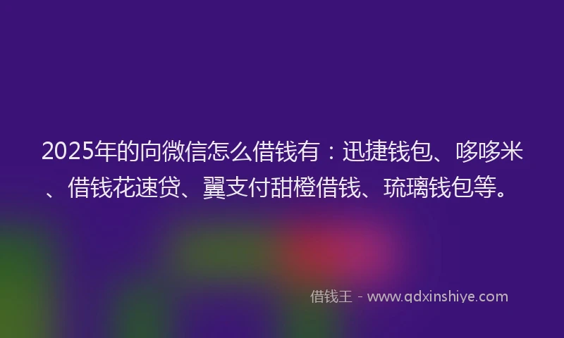 2025年的向微信怎么借钱有：迅捷钱包、哆哆米、借钱花速贷、翼支付甜橙借钱、琉璃钱包等。