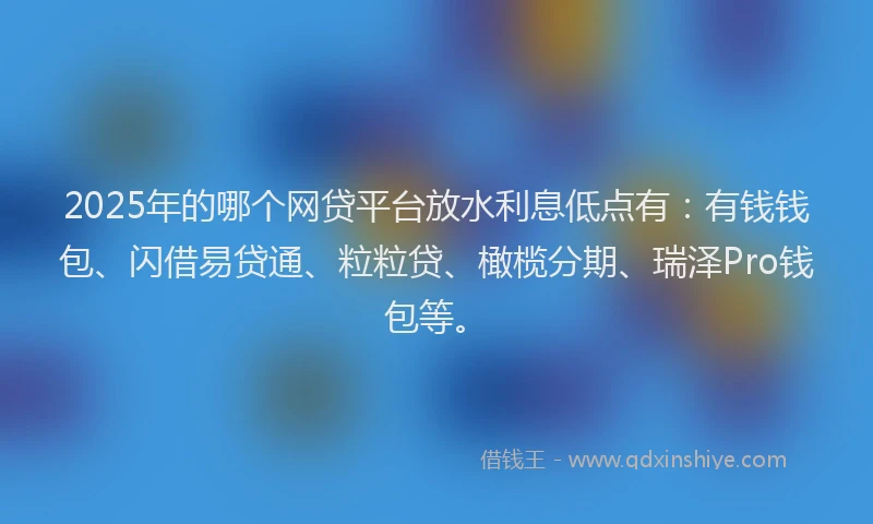 2025年的哪个网贷平台放水利息低点有：有钱钱包、闪借易贷通、粒粒贷、橄榄分期、瑞泽Pro钱包等。