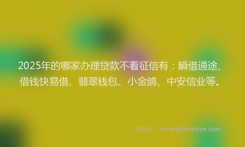 2025年的哪家办理贷款不看征信有：瞬借通途、借钱快易借、翡翠钱包、小金鸽、中安信业等。