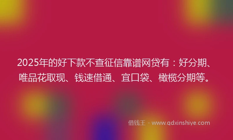 2025年的好下款不查征信靠谱网贷有：好分期、唯品花取现、钱速借通、宜口袋、橄榄分期等。