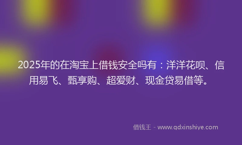 2025年的在淘宝上借钱安全吗有：洋洋花呗、信用易飞、甄享购、超爱财、现金贷易借等。