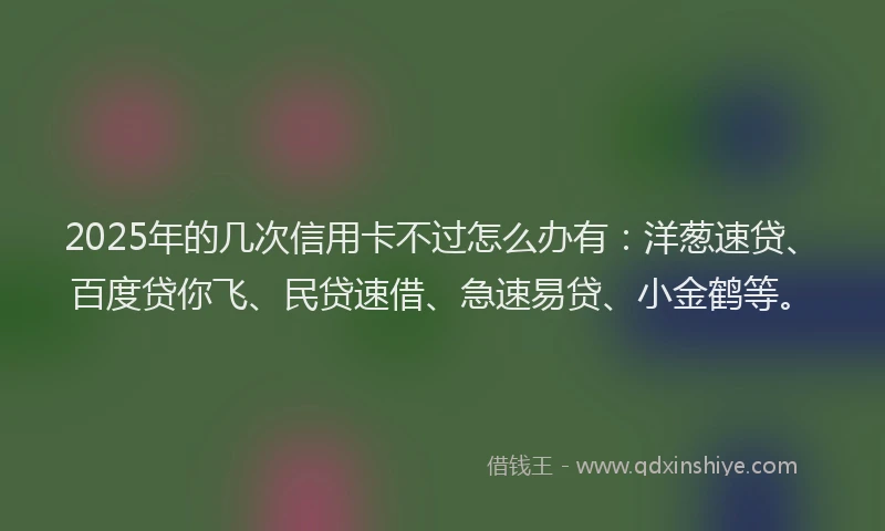 2025年的几次信用卡不过怎么办有：洋葱速贷、百度贷你飞、民贷速借、急速易贷、小金鹤等。