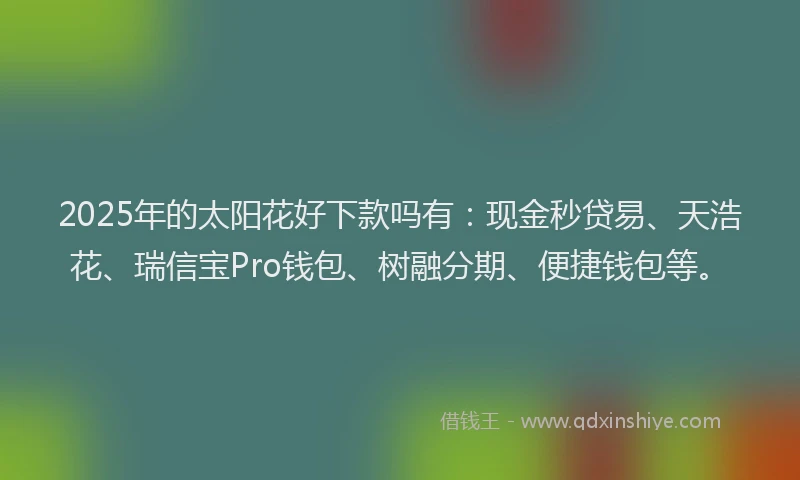 2025年的太阳花好下款吗有：现金秒贷易、天浩花、瑞信宝Pro钱包、树融分期、便捷钱包等。