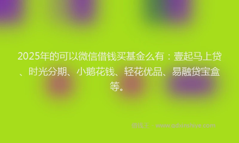 2025年的可以微信借钱买基金么有：壹起马上贷、时光分期、小鹅花钱、轻花优品、易融贷宝盒等。