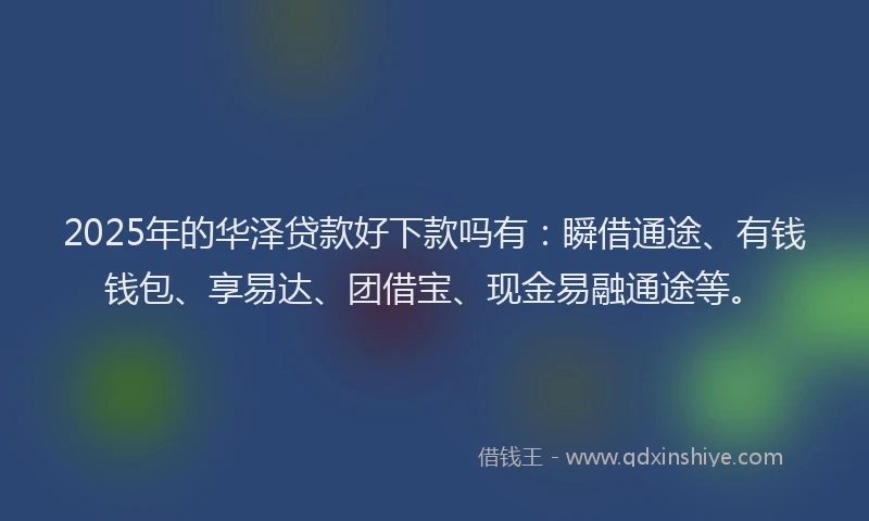 2025年的华泽贷款好下款吗有：瞬借通途、有钱钱包、享易达、团借宝、现金易融通途等。