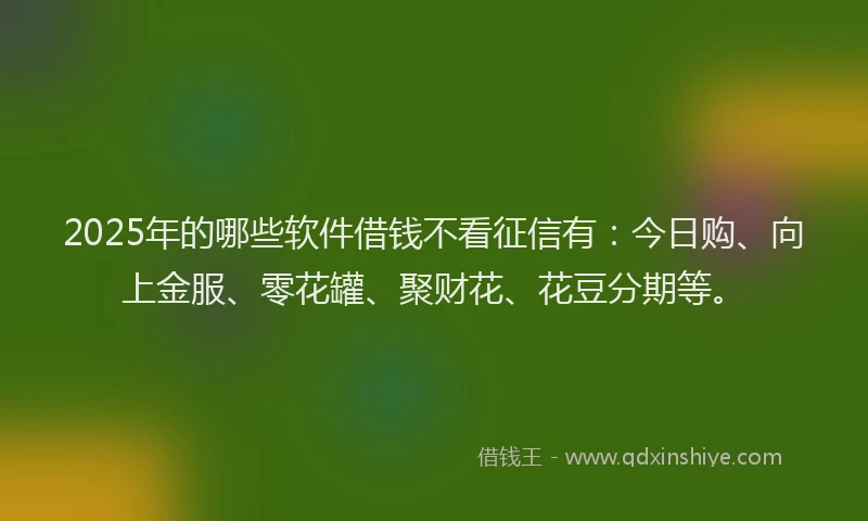 2025年的哪些软件借钱不看征信有：今日购、向上金服、零花罐、聚财花、花豆分期等。