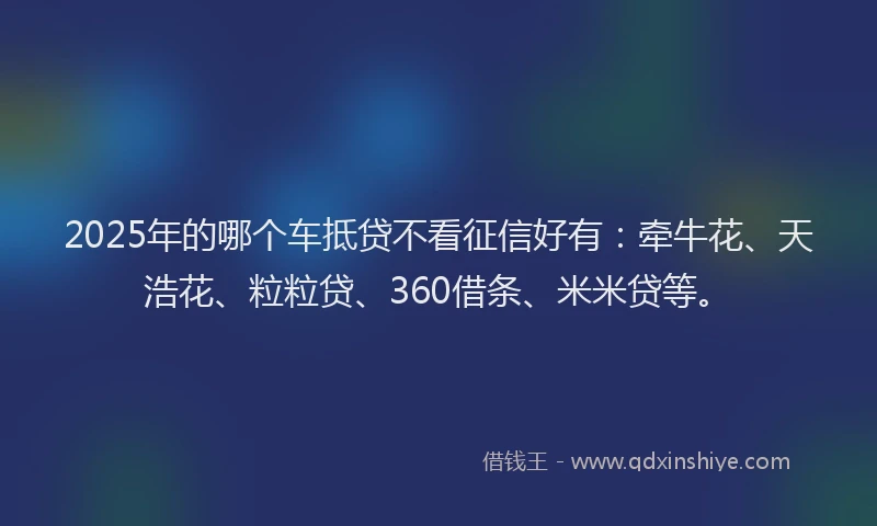2025年的哪个车抵贷不看征信好有：牵牛花、天浩花、粒粒贷、360借条、米米贷等。
