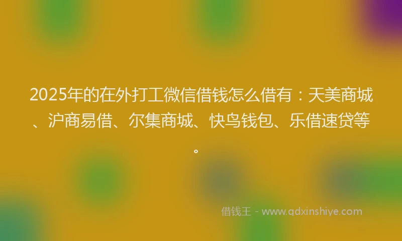 2025年的在外打工微信借钱怎么借有：天美商城、沪商易借、尔集商城、快鸟钱包、乐借速贷等。