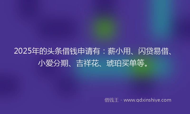 2025年的头条借钱申请有：薪小用、闪贷易借、小爱分期、吉祥花、琥珀买单等。