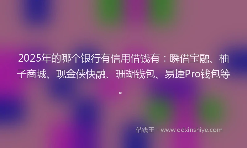 2025年的哪个银行有信用借钱有:瞬借宝融、柚子商城、现金侠快融、珊瑚钱包、易捷Pro钱包等。